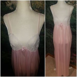 Vintage nightgown pink white lace slip Med 1970's